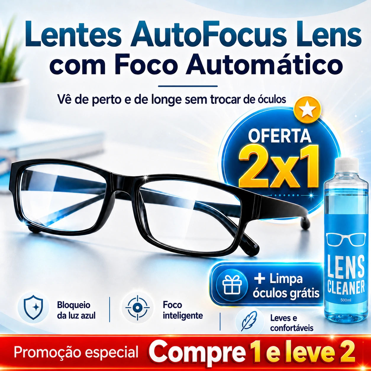 Lentes Multifocais Inteligentes AutoFocus Lens | COMPRA 1 E LEVA 2 + Limpa óculos grátis