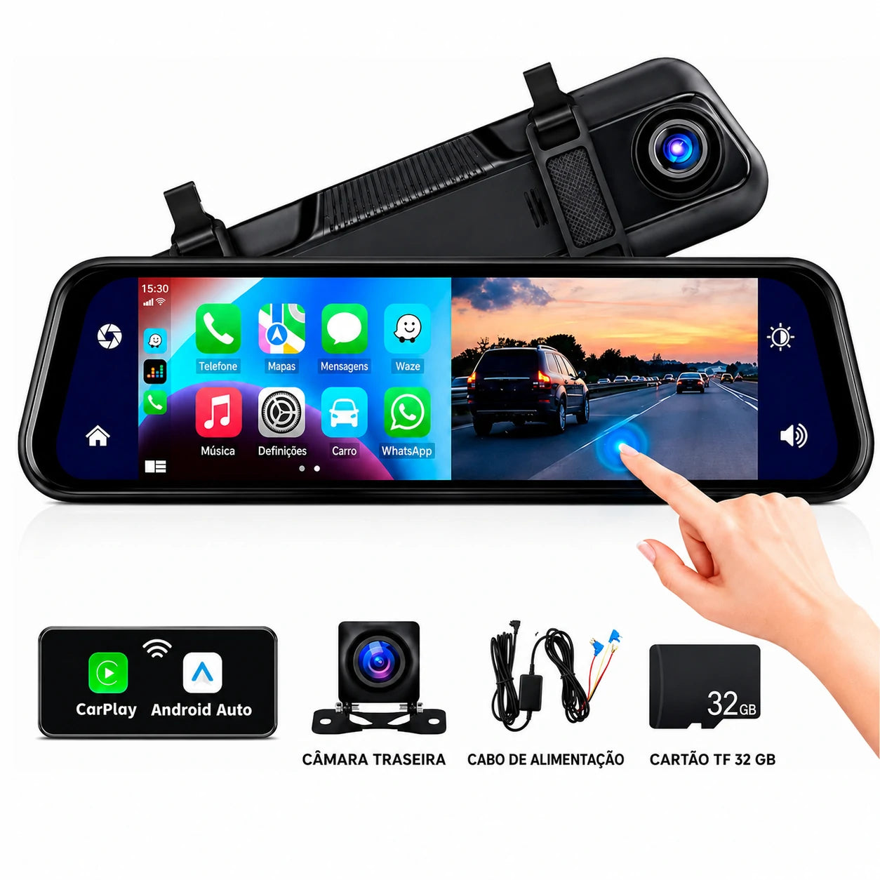 Espelho Retrovisor DriveVision 360 com Câmara Frontal e Traseira