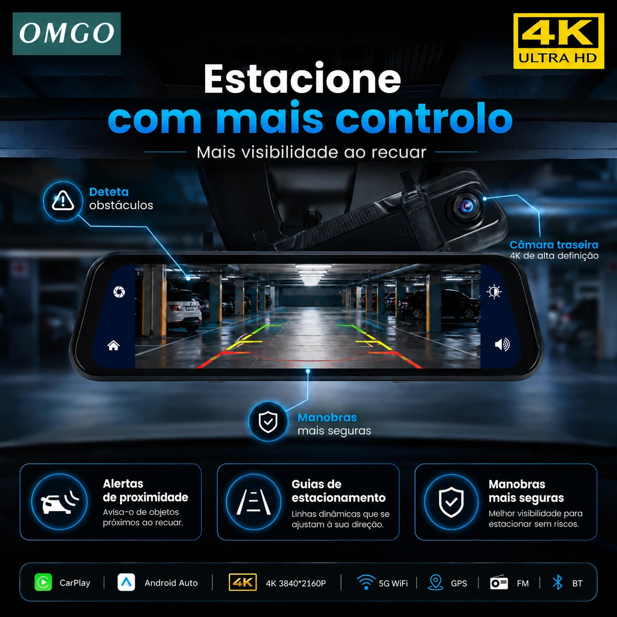 Espelho Retrovisor DriveVision 360 com Câmara Frontal e Traseira