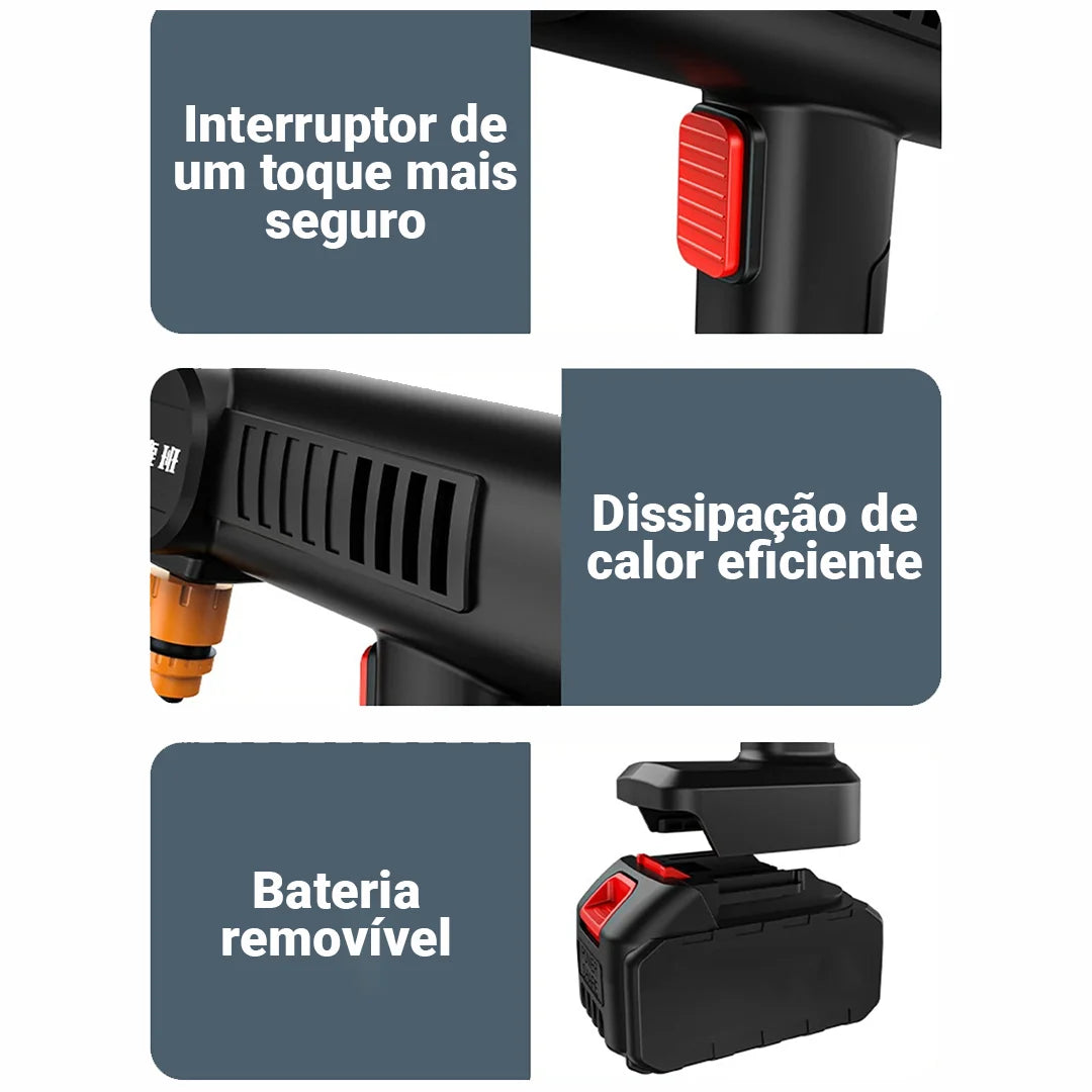 Lavadora de Alta Pressão Portátil Completa + Mala - JetyGo (2 Baterias)