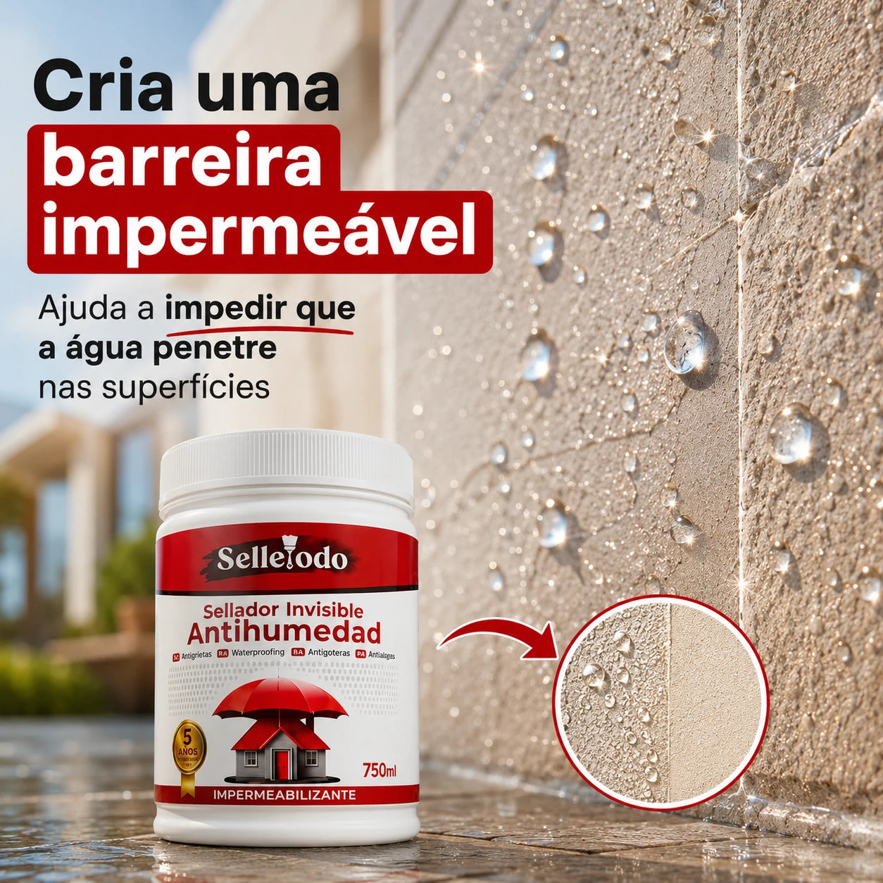 SelleTodo 750g, Proteção Impermeável Duradoura Contra Humidade, Goteiras e Infiltrações